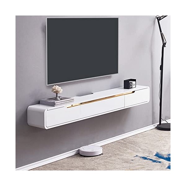 FPIGSHS Meuble TV Suspendu Bois - Console Multimédia Murale avec 2 Tiroirs, Support TV Mural, Étagère Audio/vidéo Murale pour