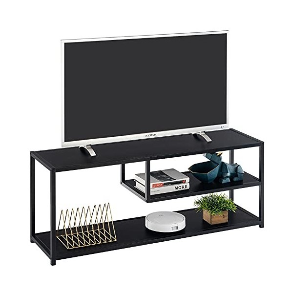 TECHMILLY Meuble TV pour TV de 55 pouces, support multimédia avec étagères de rangement, centre de divertissement moderne pou