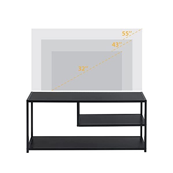 TECHMILLY Meuble TV pour TV de 55 pouces, support multimédia avec étagères de rangement, centre de divertissement moderne pou