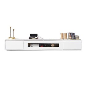 JUNNIU Console multimédia Murale, Bois dhévéa, étagère Flottante pour Meuble TV avec 2 tiroirs de Rangement, Meuble TV Brico