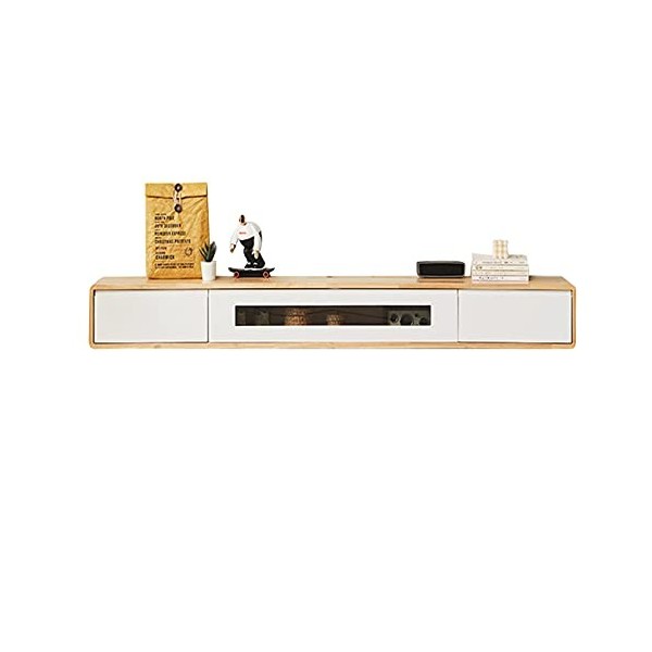 JUNNIU Console multimédia Murale, Bois dhévéa, étagère Flottante pour Meuble TV avec 2 tiroirs de Rangement, Meuble TV Brico