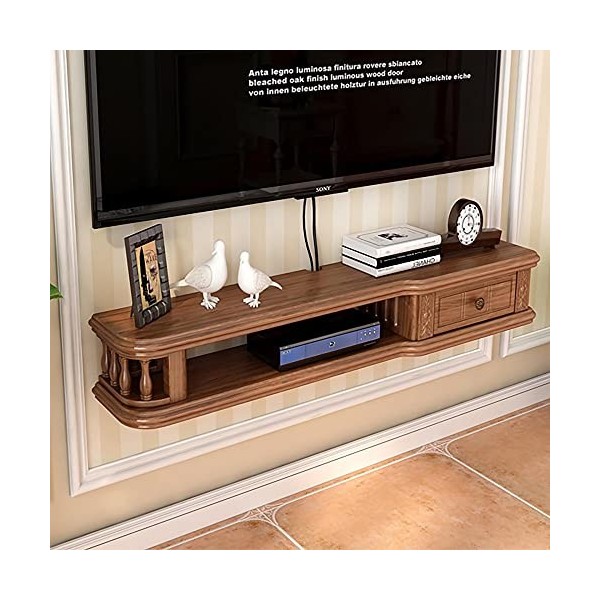 Meuble TV Suspendu, Centre Média Mural en Bois Massif, Unité De Divertissement Flottante Petit Appartement pour Le Salon Cham