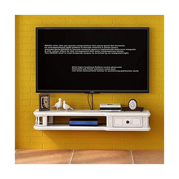 Meuble TV Suspendu, Centre Média Mural en Bois Massif, Unité De Divertissement Flottante Petit Appartement pour Le Salon Cham