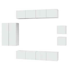 GuyAna Ensemble de Meubles TV 8 pcs Blanc Brillant Bois dingénierie,Meuble TV,Table Basse Salon Meuble TV,Table Basse LED Co