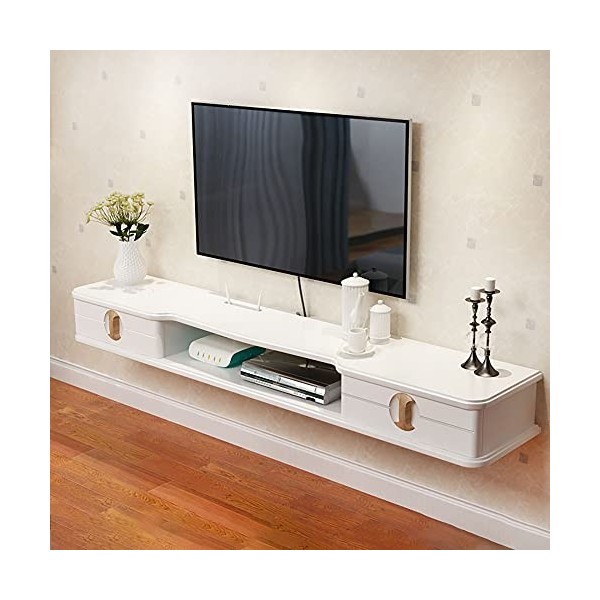 StrOux Meuble TV Flottant Centre Média Mural, Meuble TV Suspendu au Mur en Bois Massif, Mini Meuble Mural pour Petit Appartem