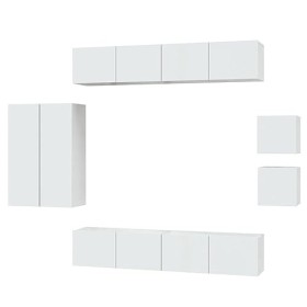 ARKEM Ensemble de Meubles TV 8 pcs Blanc Brillant Bois dingénierie,Meuble TV,Table Basse Salon Meuble TV,Table Basse LED Cou