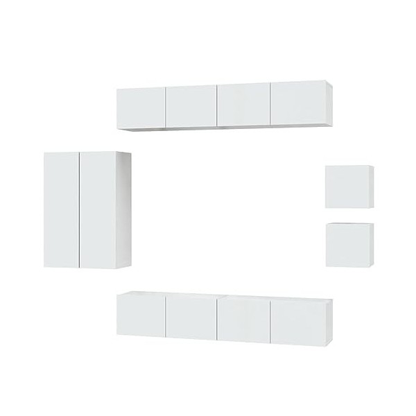 ARKEM Ensemble de Meubles TV 8 pcs Blanc Brillant Bois dingénierie,Meuble TV,Table Basse Salon Meuble TV,Table Basse LED Cou