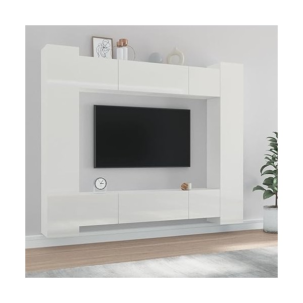 BaraSh Ensemble de Meubles TV 8 pcs Blanc Brillant Bois dingénierie,Meuble TV,Table Basse Salon Meuble TV,Table Basse LED Co