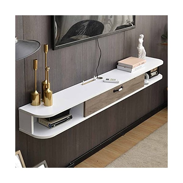 StrOux Meuble TV Flottant Meuble TV Flottant, étagère de Rangement multimédia en Bois Massif Mat, Meuble TV Mural pour Salon 