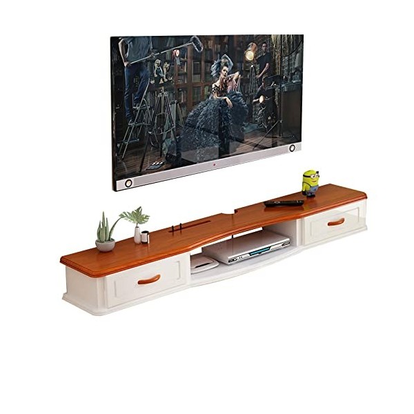 JUNNIU Meuble TV Mural Meuble TV Flottant pour Salon Chambre, Centre De Divertissement Mural avec 2 Tiroirs, 47,2/55,1 Co