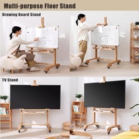 Support TV Meuble TV Support TV Mobile sur roulettes en Bois, Support TV Roulant pour téléviseurs de 55 Pouces Vertical, Supp