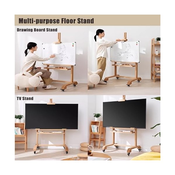 Support TV Meuble TV Support TV Mobile sur roulettes en Bois, Support TV Roulant pour téléviseurs de 55 Pouces Vertical, Supp
