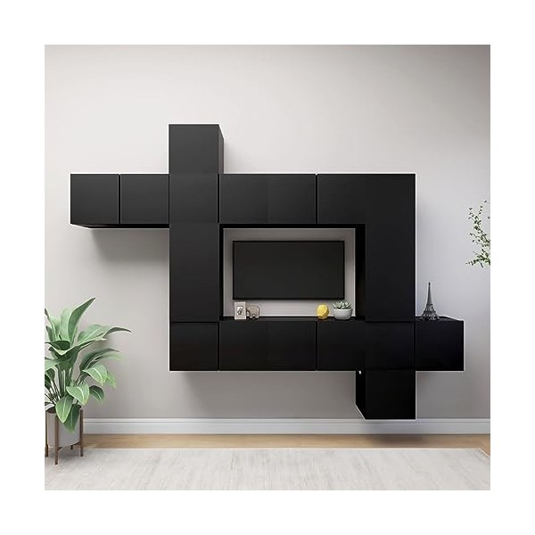 heybb Ensemble de Meuble TV 10 pcs Noir Aggloméré,Meuble TV,Table Basse Salon Meuble TV,Table Basse LED Couleurs