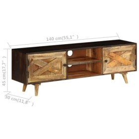 finlon Meuble TV Rustique en Bois Massif Meuble TV en Bois – Meuble TV 140 cm Console multimédia en Bois Meuble de Rangement 