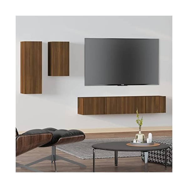 ECLAY Meuble TV 4 pièces en chêne marron pour centres de divertissement et meubles TV