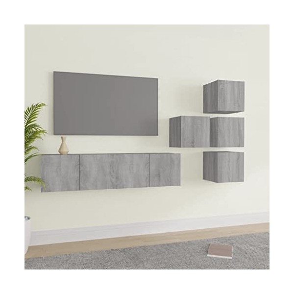TALCUS Home Hardware Businese Meuble TV 6 pièces en bois Sonoma Gris