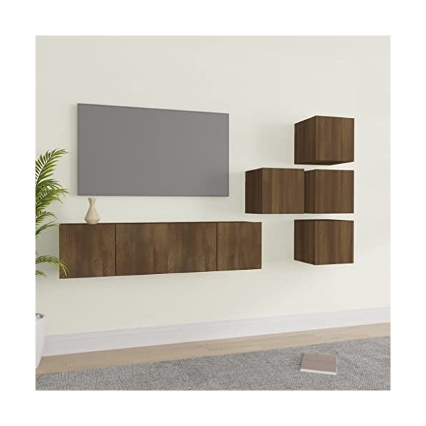 TEKEET Home Hardware Businese Meuble TV 6 pièces Chêne Marron