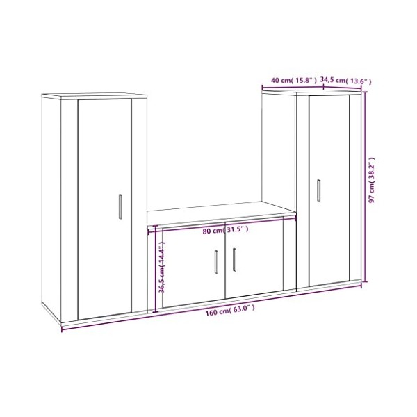 DCRAF Home Hardware Businese Meuble TV 3 pièces en bois dingénierie Blanc
