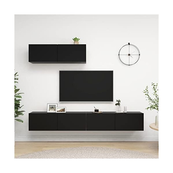 KEAAN Home Hardware Businese Lot de 3 meubles TV en bois Noir