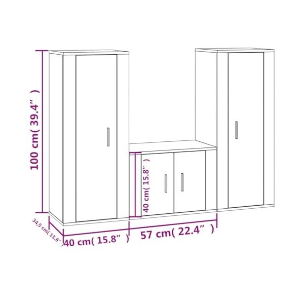 TALCUS Home Hardware Businese Meuble TV 3 pièces Gris béton