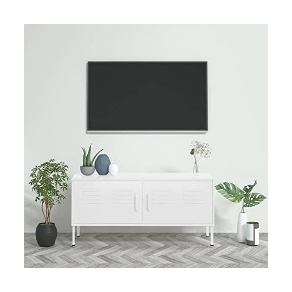 SHAPLE Meuble TV blanc 105 x 35 x 50 cm en acier