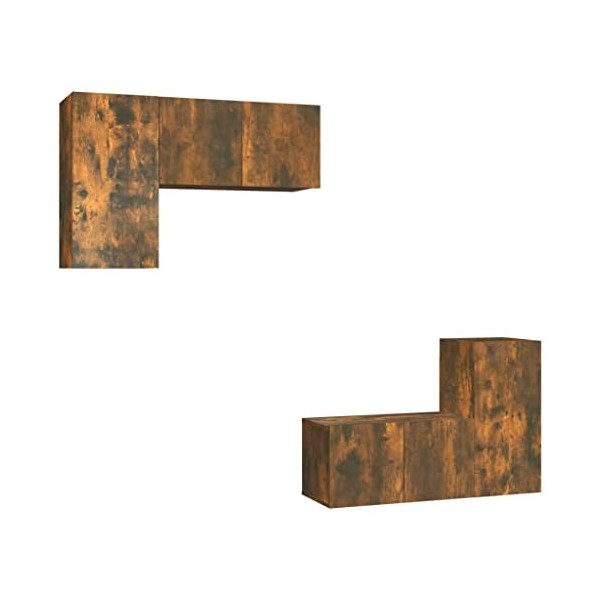 CUTSKY Meuble TV 4 pièces en chêne fumé