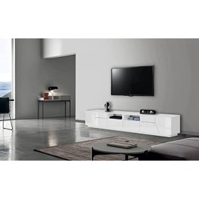 Dmora séjour Meuble, Made in Italy, Support pour TV de Salon à 4 Portes géométriques et 2 tiroirs, 260 x 43 h46, Blanc Brilla
