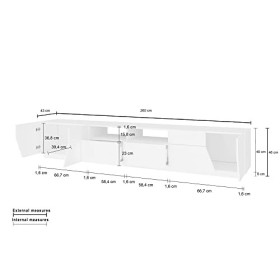Dmora séjour Meuble, Made in Italy, Support pour TV de Salon à 4 Portes géométriques et 2 tiroirs, 260 x 43 h46, Blanc Brilla