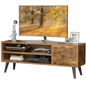 AM alphamount Meuble TV rétro pour téléviseurs jusquà 55, marron rustique pour médias, support TV moderne du milieu du siècl