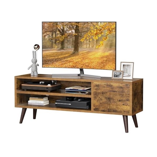 AM alphamount Meuble TV rétro pour téléviseurs jusquà 55, marron rustique pour médias, support TV moderne du milieu du siècl