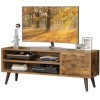 AM alphamount Meuble TV rétro pour téléviseurs jusquà 55, marron rustique pour médias, support TV moderne du milieu du siècl
