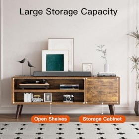 AM alphamount Meuble TV rétro pour téléviseurs jusquà 55, marron rustique pour médias, support TV moderne du milieu du siècl