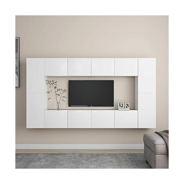 CIADAZ Ensemble de Meubles TV 8 pcs Blanc Aggloméré,Table TV,Ensemble Meuble TV,Meuble TV