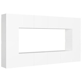 CIADAZ Ensemble de Meubles TV 8 pcs Blanc Aggloméré,Table TV,Ensemble Meuble TV,Meuble TV