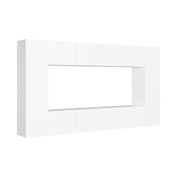 CIADAZ Ensemble de Meubles TV 8 pcs Blanc Aggloméré,Table TV,Ensemble Meuble TV,Meuble TV