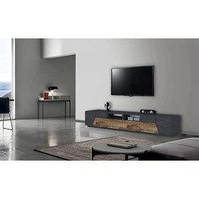 Dmora séjour Meuble, Made in Italy, Support pour TV de Salon à 4 Portes géométriques et 2 tiroirs, 260 x 43 h46, Ardoise et é