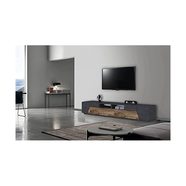 Dmora séjour Meuble, Made in Italy, Support pour TV de Salon à 4 Portes géométriques et 2 tiroirs, 260 x 43 h46, Ardoise et é