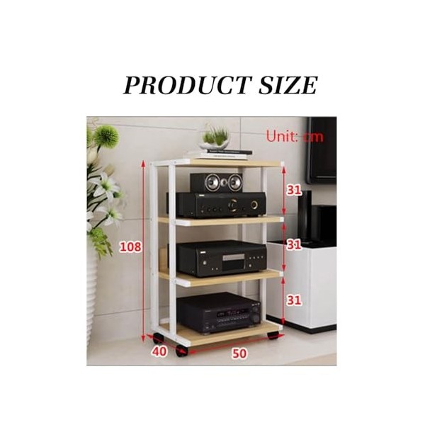 BZJPRFC Armoire Multimédia AV Amovible À 4 Niveaux avec Cadre en Bois Réglable en Hauteur, Tour De Son Stéréo for La Maison,