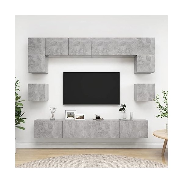Camerina Ensemble de Meuble TV 8 pcs Gris béton Aggloméré,Meuble TV Étagère,Meuble dangle TV,Meuble Haut Salon