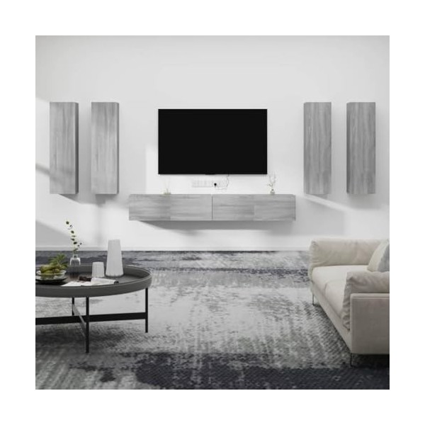 Camerina Ensemble de Meubles TV 6 pcs Sonoma Gris Bois dingénierie,Meuble TV,Table Basse Salon Meuble TV,Table Basse LED Cou