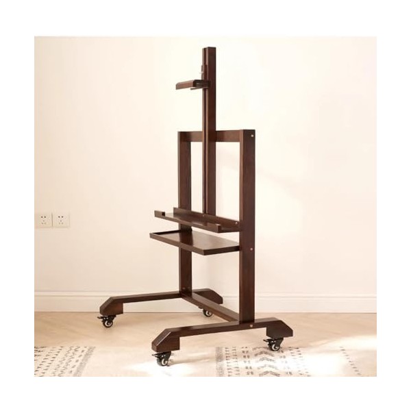 Support TV Meuble TV Chariot TV universel au sol avec roues verrouillables, chevalet de meuble TV en bois massif pour coin de