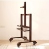 Support TV Meuble TV Chariot TV universel au sol avec roues verrouillables, chevalet de meuble TV en bois massif pour coin de