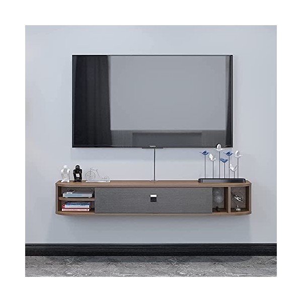 JUNNIU Meuble TV Mural, économiser de lespace Meuble TV Flottant, Meuble TV Suspendu pour Salon chambre/noyer/55,11 in /47,