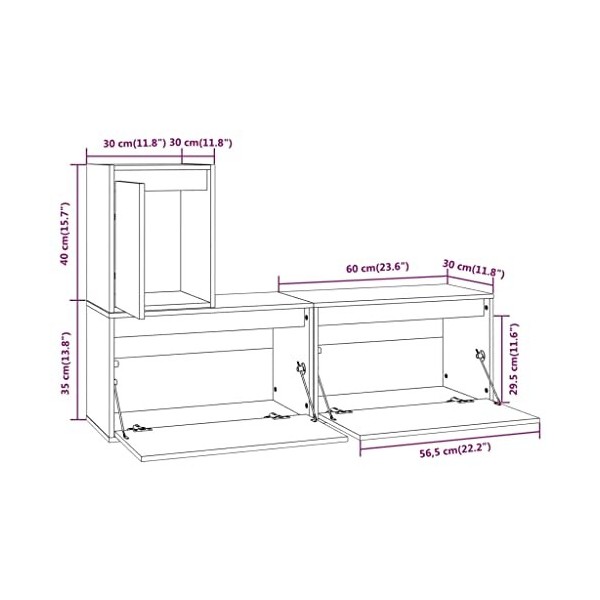 Meuble TV 3 pièces en pin massif noir