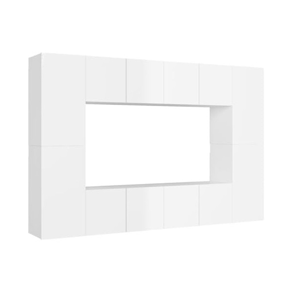 GuyAna Ensemble de Meubles TV 8 pcs Blanc Brillant Aggloméré,Meuble TV,Table TV,Ensemble Meuble TV