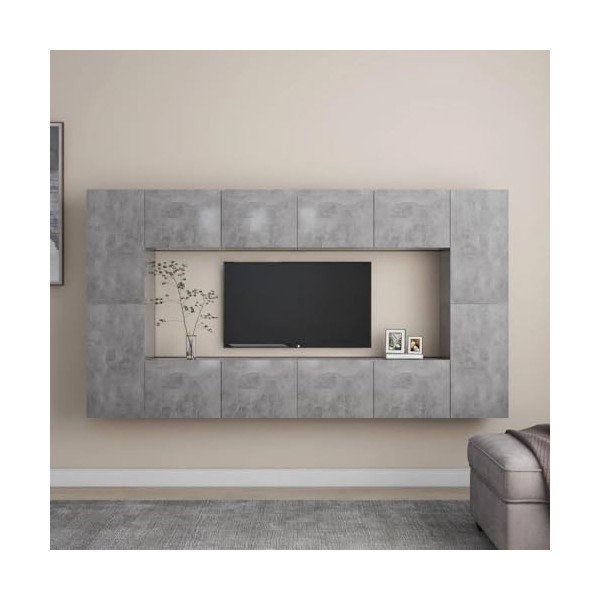 TANZEM Ensemble de Meubles TV 8 pcs Gris béton Aggloméré,Meuble TV,Ensemble Meuble TV,Table TV