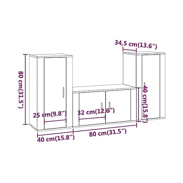 DCRAF Home Hardware Businese Meuble TV 3 pièces en bois dingénierie Blanc