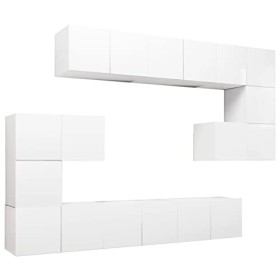 TANZEM Ensemble de Meuble TV 10 pcs Blanc Aggloméré,Meuble TV,Table Basse Salon Meuble TV,Table Basse Couleurs