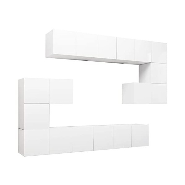 TANZEM Ensemble de Meuble TV 10 pcs Blanc Aggloméré,Meuble TV,Table Basse Salon Meuble TV,Table Basse Couleurs