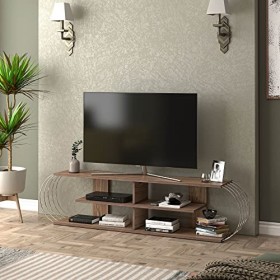 [en.casa] Meuble TV de Salon Banc Télé Industriel Support Rangement Console Jeux Etagères Panneau de Particules Métal 172 x 3
